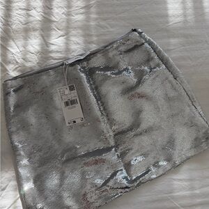 Mango Sequin Silver Mini Skirt
